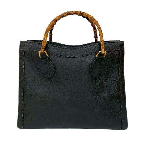 GUCCI Vintage Black Leather Bamboo Tote Bag - Picture 1 of 10